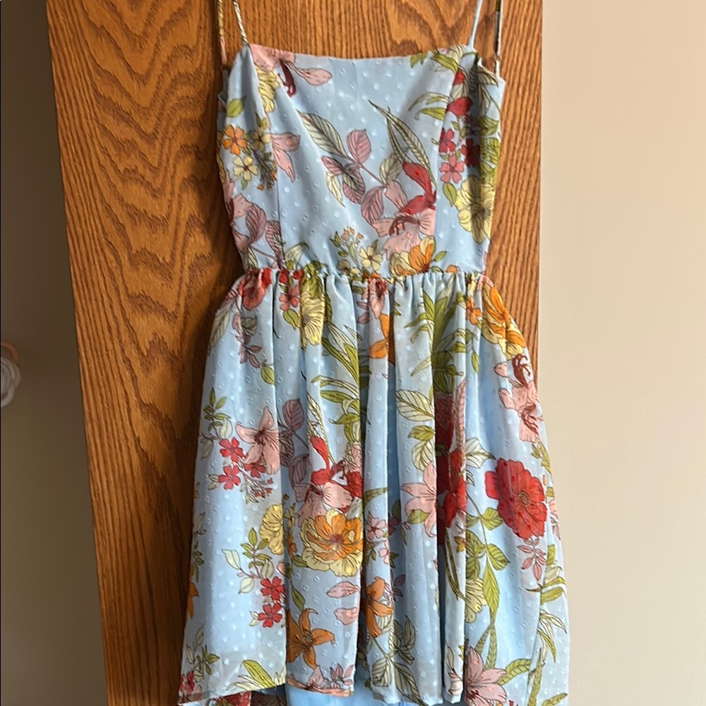Floral Blue backless Dress